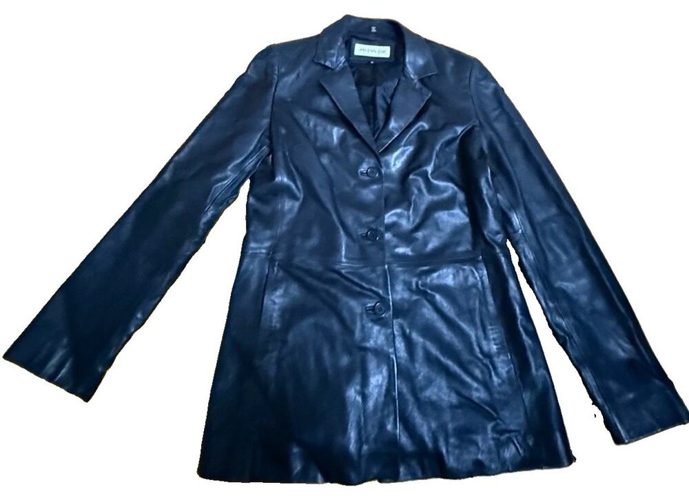 JONES NEW YORK Women’s Black Leather Button Lined Blazer Jacket Size M